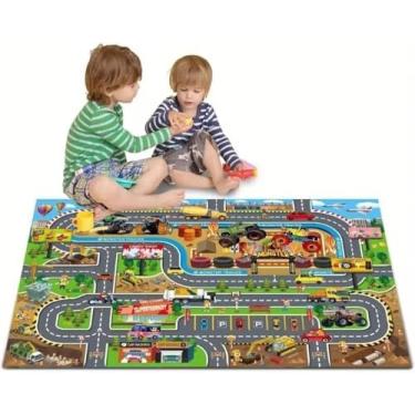 Imagem de Conjunto Carrinho com Tapete Cidade Infantil e Acessórios - Brinquedo Educativo Interativo para Estimular Coordenação Motora e Imaginação das Crianças