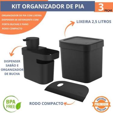 Imagem de Kit Pia Cozinha 3 Peças Trium OU Lixeira 2,5L Dispenser Detergente Rod