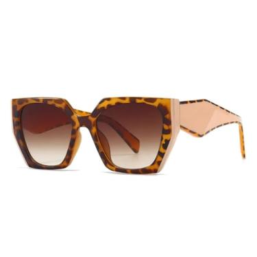 Imagem de Óculos de Sol Femininos Retrô Poligonal Olho de Gato Degradê, Armação Irregular de Luxo, Tendência Masculina, Proteção UV400 (Estampa de Leopardo)