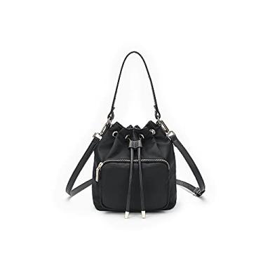 Imagem de YONBEN Bolsa tiracolo feminina – bolsa estilo bucket – leve e conveniente – ideal para uso diário, Nylon/preto, Medium