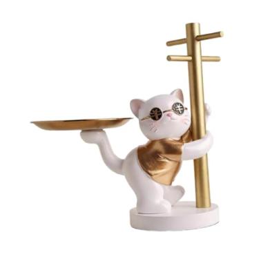 Imagem de Ｂｅｓｇａ Bandeja porta-chaves Gato da Sorte para mesa de entrada, porta-chaves decorativo, enfeite fofo, bandeja organizadora com suporte para pendurar, Ouro