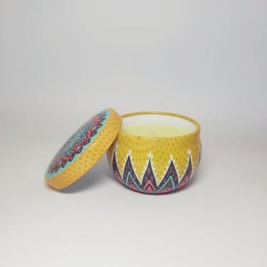 Imagem de Vela Aromática Decorativa Mística em Lata Estampada, Cera de Coco, Pavio de Algodão, 70g, Aroma (Bamboo)