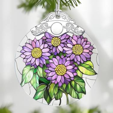 Imagem de Enfeites de Natal: Ornamento de flor de nascimento de setembro estilo vitral - decorações de árvore de Natal, presentes de festa de feriado, presentes de dia das mães e aniversário para mulheres, mãe