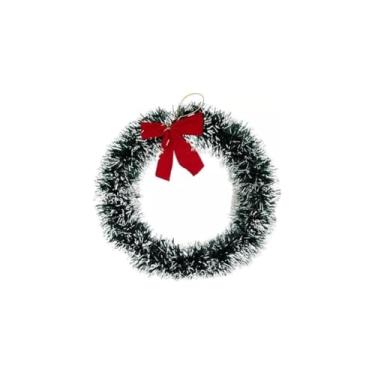 Imagem de Guirlanda Natalina de Porta, Verde, 25cm Diâmetro, Decoração com Laço, Tambor, Cereja e Bolas de Natal, Arame e Plástico