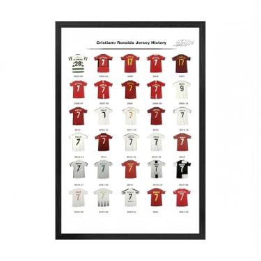 Imagem de Mofesun Pôster emoldurado de história da camisa de futebol, perfeito para quarto de menino, para fãs de futebol, lembranças esportivas (moldura preta, 30 x 40 cm)