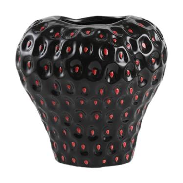 Imagem de Fenteer Vaso de cerâmica em formato de morango para flores secas, moderno e decorativo, perfeito para casa, mesa de centro ou como presente de boas-vindas, Black M