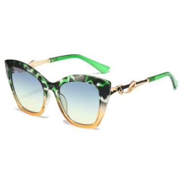 Imagem de Óculos de Sol Vintage Elegantes Femininos com Hastes de Metal Vazadas, Estilo Olho de Gato Retrô, Proteção UV400, Armação Grande para Viagem (verde e amarelo)