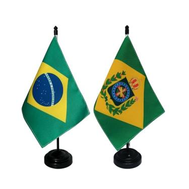 Imagem de Kit Bandeira de Mesa Brasil e Brasil Imperial, Dupla Face, Oxford, Base e Haste Plástico Preto, 19x13cm, 26cm Altura, para Escritório, Eventos, Festas