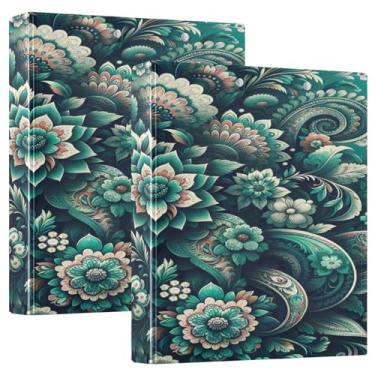 Imagem de Pacote com 2 pastas grandes de flores Paisley floral azul-petróleo com prancheta, material escolar estético, pasta com prancheta resistente