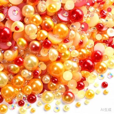 Imagem de 500 peças ABS pérolas semi-redondas e resina flatback strass tamanhos variados kit sortido para fazer joias DIY, arte de unhas, decoração de artesanato (cor 54)