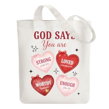 Imagem de ANATTASOUL Bolsa de lona religião com amor bolsa de algodão reutilizável para mulheres, bolsa de ombro de tecido durável com bolsos com zíper para compras, férias, trabalho, academia