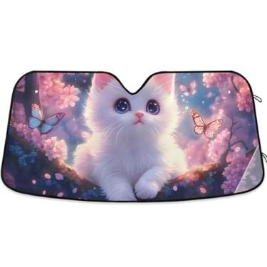 Imagem de Toldo de sol engraçado animal fofo para para-brisa de carro personalizado retrátil óculos de sol para janelas dianteiras floral automotivo L, 144,8 cm x 80 cm