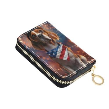 Imagem de Carteira feminina com zíper, protetor de cartão de crédito, bloqueio RFID, pequeno, porta-cartões e dinheiro, cachorro, beagle, americano, EUA