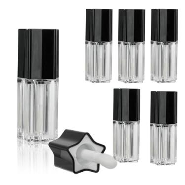 Imagem de COSIDEA 5 tubos de brilho labial em forma de estrela preta de 5 ml para recipientes de brilho labial DIY com pincel grosso