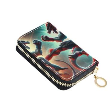 Imagem de Carteira pequena feminina com bloqueio de RFID, carteira masculina com bolso para moedas, dragão engraçado, animal, vermelho, verde