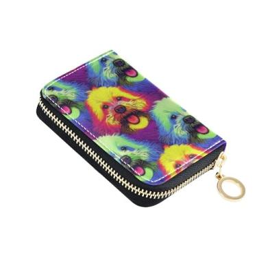 Imagem de Carteira feminina pequena, porta-cartão de crédito, bloqueio de RFID, zíper ao redor de moedas, bolsa com zíper, cães, cores arco-íris, cachorrinho