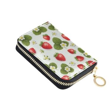 Imagem de Carteiras de cartão de crédito com bloqueio de RFID, pequenas carteiras femininas de couro, carteira masculina com bolso para moedas, desenho animado, morangos, branco floral