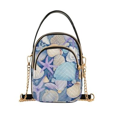 Imagem de Bolsa tiracolo abstrata com triângulos em preto e branco, bolsa de ombro pequena, bolsas transversais modernas para mulheres, Conchas e estrelas do mar em azul e cinza - 4, One Size