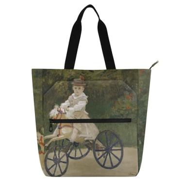 Imagem de GAIGEO Claude Monet Jean Hobby Bolsa de trabalho feminina de lona para praia bolsa de livros com zíper carteiro para amantes de livros