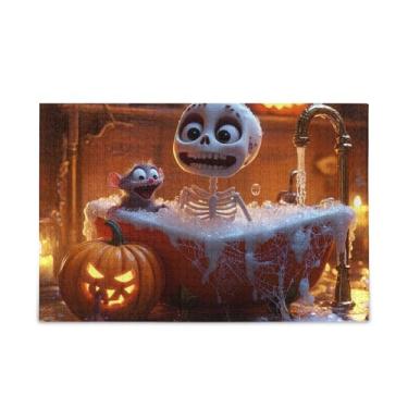 Imagem de Quebra-cabeça de madeira e papel de esqueleto fofo de 1000 peças com bolsa de armazenamento, quebra-cabeças engraçados para adultos