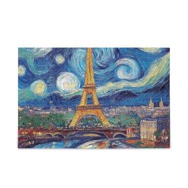 Imagem de Quebra-cabeça Paris noite estrelada de 1000 peças, quebra-cabeças de papel e composto de madeira exclusivos para adultos com bolsa de armazenamento