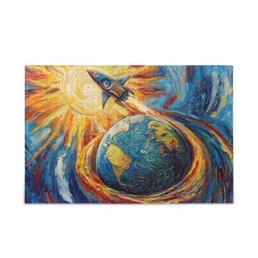 Imagem de Quebra-cabeças com pintura de foguete espacial terra, 500 peças, quebra-cabeças compostos de papel e madeira para casais com bolsa de armazenamento