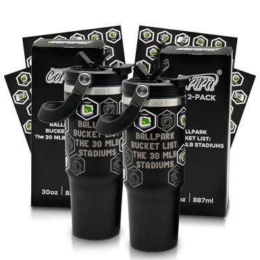 Imagem de CoPiPa Garrafa de água MLB Stadium Tracker – Copo de aço inoxidável adequado para copo de 946 ml com 2 conjuntos de adesivos à prova d'água | Visite todos os 30 estádios da sua lista de baldes de