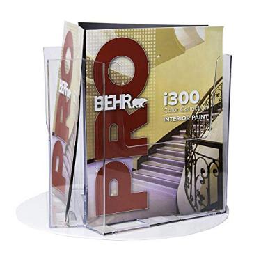 Imagem de Clear-Ad - RLT-77-3 Porta-brochuras giratórias de acrílico para exibição de literatura de 19 cm - Suporte de panfleto e organizador de revistas