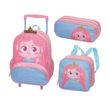 Imagem de Kit Mochila Rodinhas Lancheira Térmica Costas Estojo Duplo Pack Me Mini Princesa Pacific