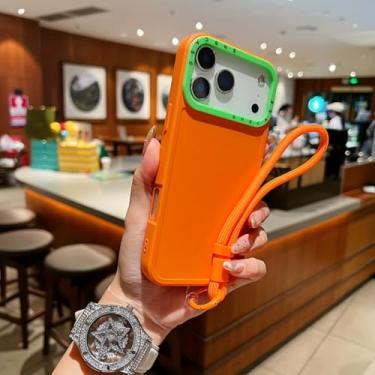 Imagem de HTVJFXCapa de pulso com cordão em silicone fosco para iPhone 16 Pro Max, com design moderno e lentes colidindo (para iPhone 16 Pro Max/Laranja)