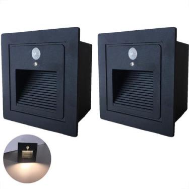 Imagem de 2 Balizador Led Embutir Sensor Presença Parede Preto Lup72 - Acende a 