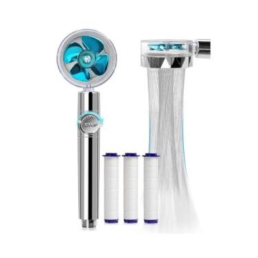 Imagem de Duche portátil de alta pressão com 3 modos jato hidráulico design especial hélice fluxo água potente turbo turbina eólica limpeza rápida manchas espum