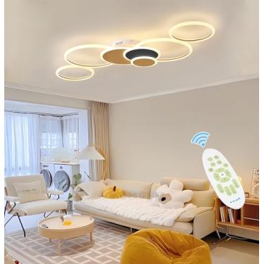 Imagem de Luminária de teto LED moderna para sala de estar, com intensidade regulável e controle remoto, 108 W, redonda e de alto desempenho, ideal para sala de estar, quarto e cozinha (preto e dourad