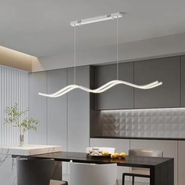 Imagem de Luminária de teto LED moderna, dimerizável (3000K-6000K), com controle remoto, ideal para sala de jantar, escritório, cozinha e sala de estar (branca, 120 cm).