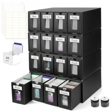 Imagem de Yotakala Caixa de armazenamento de cartões colecionáveis organizador de cartões MTG, armazenamento de cartões esportivos - caixa de gaveta de papelão com janela de PVC, caixas divisórias para cartões