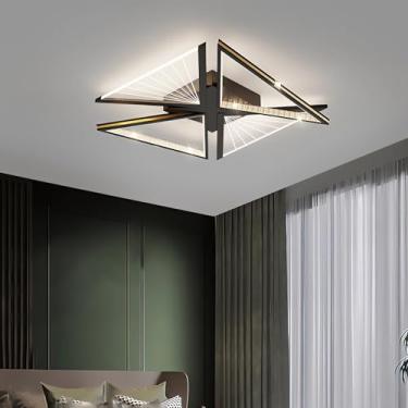 Imagem de Luminária de teto LED moderna de 52 cm com controle remoto, dimerizável (3000k-6000k), embutida, ultrafina, em acrílico, ideal para sala de jantar e cozinha (preta, quadrada, 52 cm).