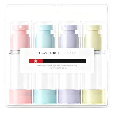 Imagem de Pacote com 4 frascos de bomba sem ar, frascos de viagem à prova de vazamento de 28,3 g com bomba para artigos de higiene pessoal, pequenos recipientes vazios com tampas para cremes de loção, soro para