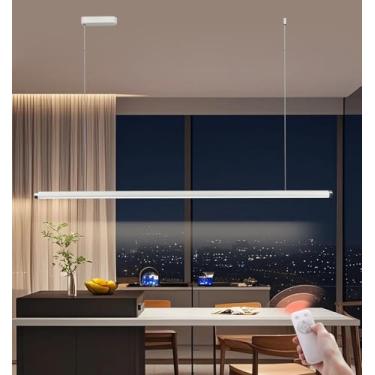 Imagem de Luminária pendente LED regulável com controle remoto, design linear moderno, ideal para mesa de jantar, cozinha, sala de jantar e sala de estar. Altura ajustável, disponível nas cores preto,