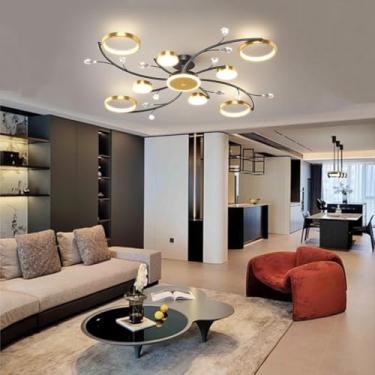 Imagem de Lustre de cristal com dimerização ilimitada, luminária de teto grande em metal com cúpula de acrílico, para sala de estar, sala de jantar e quarto, 3000k-6000k, lustre de cristal (8+1)