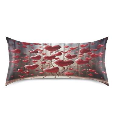 Imagem de ATTX Fronha de cetim Red Hearts Trees com fecho de envelope, macia e refrescante para cabelo e pele, tamanho king size 20 x 40 polegadas (48)