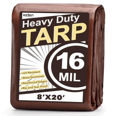 Imagem de Keten Lonas resistentes à prova d'água 20 x 20 pés, extra grossas, 16 mm, resistente a rasgos e desbotamento, bloqueio UV, lona externa com ilhós reforçados para telhado, acampamento, pátio, piscina