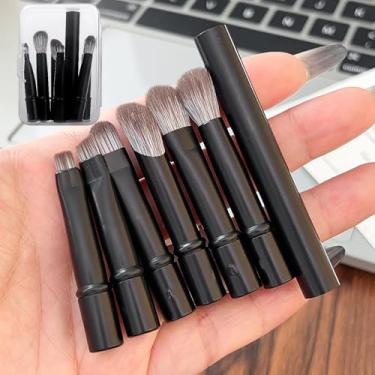 Imagem de Conjunto de 7 peças de pincéis de maquiagem profissionais portáteis para viagem com caixa portátil para base de pó cosmético, corretivo, pincéis de maquiagem perfeitos para viagens (preto, 7,5 x 5 x 2