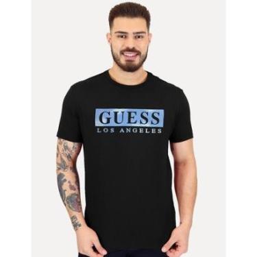 Imagem de Camiseta Guess Masculina Logo Los Angeles Sky Block Preta-Masculino