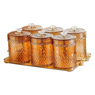 Imagem de Ｂｅｓｇａ Pote de armazenamento de alimentos, utensílio de cozinha, porta-temperos multifuncional com 6 compartimentos, reutilizável, para armário, Âmbar