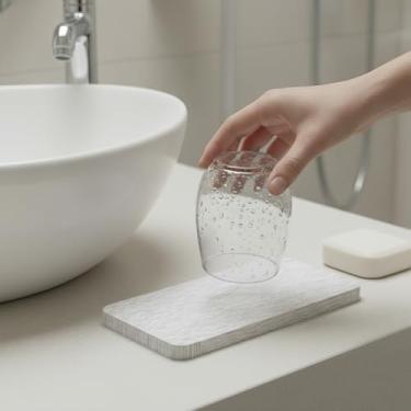 Imagem de Conjunto de porta-copos absorventes e tapetes de pia de secagem rápida para balcão de banheiro parceiros de superfície de cozinha uso doméstico 2 peças (branco, 16 x 7,9 cm)