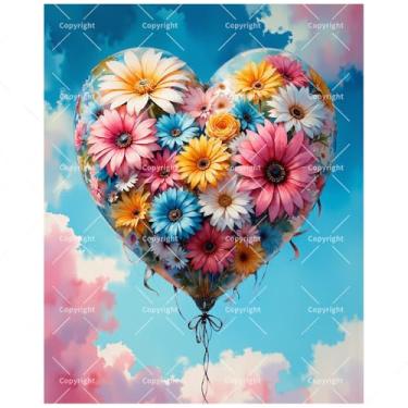 Imagem de Kit de pintura de arte floral por números para adultos - balão de coração DIY feito de pintura de flores em tela 40,6 x 50,8 cm, conjunto de tinta acrílica, adequado para iniciantes, arte romântica