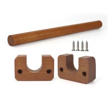 Imagem de 1 poste de armário de madeira para guarda-roupa, haste redonda para pendurar, tubo de guarda-roupa com suporte de extremidade, para guarda-roupa, corredor, cortina de banheiro, loja de roupas (tamanho