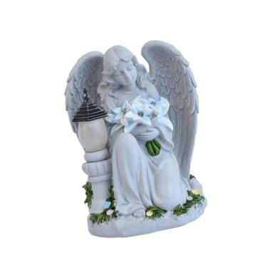 Imagem de Generic Estátua de anjo solar para jardim externo com luz, estatuetas de anjo decorativas e criativas em resina para decoração de gramados e quintais, Ajoelhado