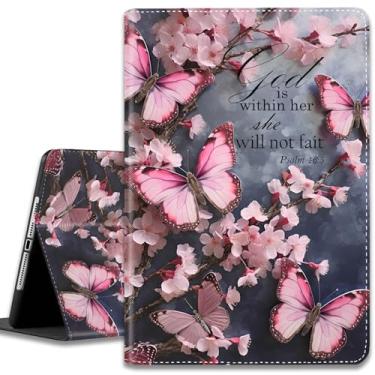 Imagem de Capa para iPad (A16) 11ª geração 11 polegadas 2025/iPad 10ª geração 10,9 polegadas 2022, capa protetora ultrafina multi-ângulo, com hibernar/despertar automático, borboletas flor de cerejeira