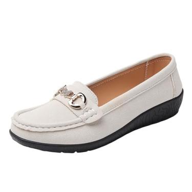 Imagem de Tênis feminino leve antiderrapante plataforma casual sem cadarço verão confortável, Bege, 35